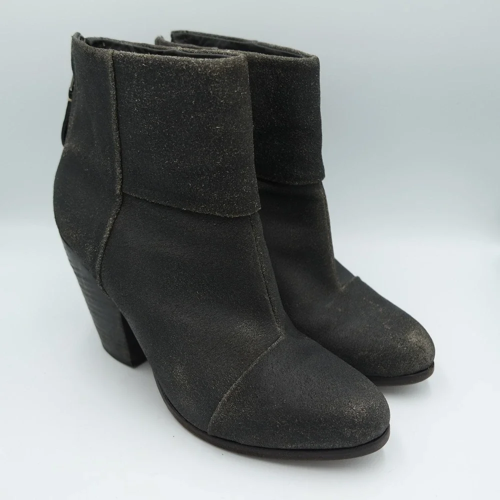 Rag & Bone Newbury Ankle Boots Distressed Black Grey Suede Size 39 US 8.5